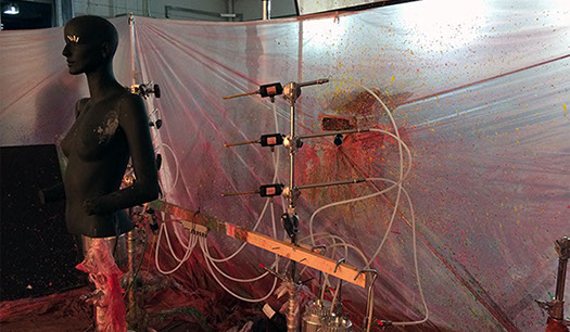 Testing position and effect for a synchronised rainbow effect before the live model steps in. 