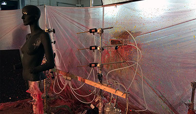 Testing position and effect for a synchronised rainbow effect before the live model steps in. 