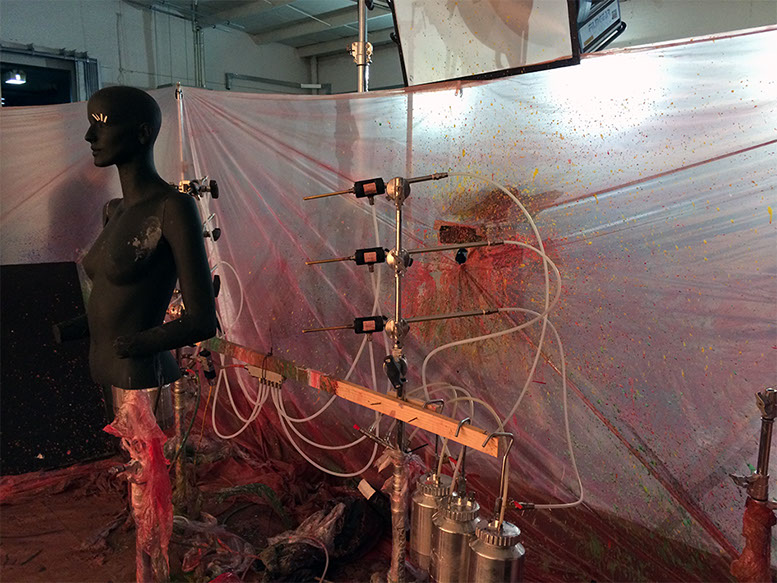 Testing position and effect for a synchronised rainbow effect before the live model steps in. 